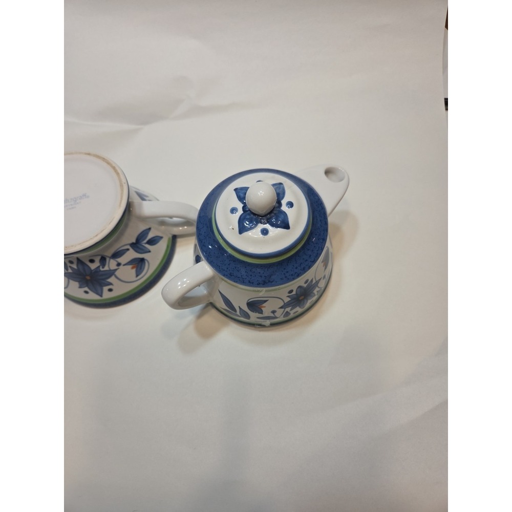 Pfaltzgraff Tea For One Porcelain Teapot with Lid and Cup Floral Blue Pattern - Picture 5 of 5